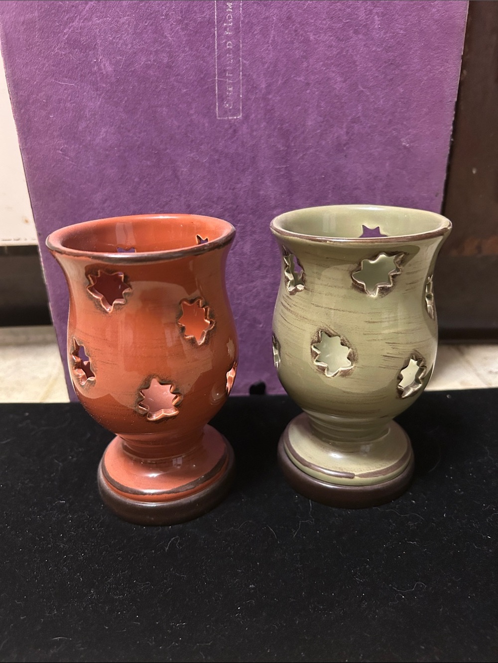 Pair of Fall 🍁🍃Ceramic Tealight Holders